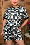 Turquoise western patchwork top & shorts women's boutique set Southern Stitch XCH17081