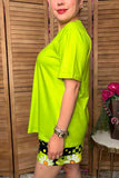 Western lime green top & daisy patchwork shorts women's boutique set Southern Stitch GJQ17236