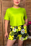 Western lime green top & daisy patchwork shorts women's boutique set Southern Stitch GJQ17236