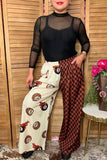 Western leoard 8-ball & checkered wide leg women's boutique pant GJQ17209