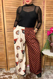 Western leoard 8-ball & checkered wide leg women's boutique pant GJQ17209