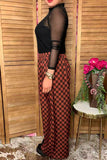 Western leoard 8-ball & checkered wide leg women's boutique pant GJQ17209
