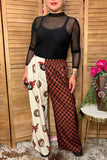 Western leoard 8-ball & checkered wide leg women's boutique pant GJQ17209
