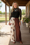 Western leoard 8-ball & checkered wide leg women's boutique pant GJQ17209