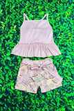 Western cream top boots print shorts 2pc girls boutique sets 12373MZ (A5S1)