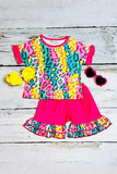 Western leopard print ruffle top & shorts 2pcs girls boutique set XCH0777-17H (A4S9)