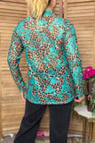 Western turquoise leoopard sheer long sleeve women's boutique top Southern Stitch GJQ17242