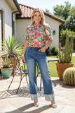 Chic floral print sheer short sleeve women's boutique top Southern Stitch GJQ17271