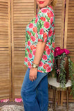 Chic floral print sheer short sleeve women's boutique top Southern Stitch GJQ17271