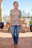 Chic floral print sheer short sleeve women's boutique top Southern Stitch GJQ17271