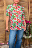 Chic floral print sheer short sleeve women's boutique top Southern Stitch GJQ17271