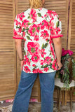 Trendy pink floral women's boutique blouse w/stripe trim v-neck Southern Stitch GJQ17225