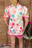Trendy floral print women's boutique blouse w/stripe trim v-neck Southern Stitch GJQ17223
