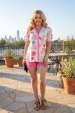 Trendy floral print women's boutique blouse w/stripe trim v-neck Southern Stitch GJQ17223