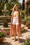 Chic orange floral print open style women's boutique cardigan GJQ15405 (AS4)