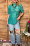 Western turquoise paisley sheer women's boutique top Southern Stitch XCH17202
