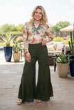 Western solid green wide leg women's boutique pant w/lace trim Southern Stitch XCH17317