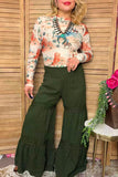 Western solid green wide leg women's boutique pant w/lace trim Southern Stitch XCH17317