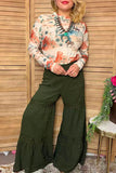 Western solid green wide leg women's boutique pant w/lace trim Southern Stitch XCH17317