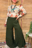 Western solid green wide leg women's boutique pant w/lace trim Southern Stitch XCH17317