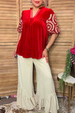Western red velvet embroidery women's boutique top Southern Stitch XCH17312