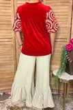 Western red velvet embroidery women's boutique top Southern Stitch XCH17312