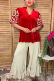 Western red velvet embroidery women's boutique top Southern Stitch XCH17312