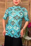 Western turquoise aztec sheer women's boutique top Southern Stitch XCH17185