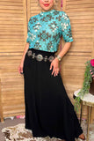 Western turquoise aztec sheer women's boutique top Southern Stitch XCH17185