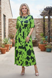 Western green cow print short sleeve women's boutique dress GJQ17304
