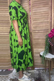 Western green cow print short sleeve women's boutique dress GJQ17304