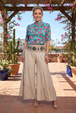 Chic turquoise floral short sleeve sheer women's boutique top Southern Stitch GJQ17250