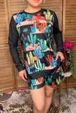Western cactus & black long sleeve women's boutique set Southern Stitch GJQ17300