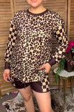 Western leopard & checkered patchwork women's boutique set Southern Stitch XCH17371