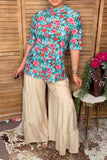 Chic turquoise floral short sleeve sheer women's boutique top Southern Stitch GJQ17250