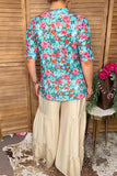 Chic turquoise floral short sleeve sheer women's boutique top Southern Stitch GJQ17250