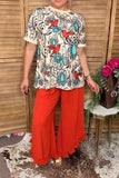 Western jewels & birds print short sleeve women's boutique top XCH17149