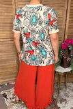 Western jewels & birds print short sleeve women's boutique top XCH17149