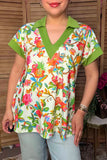 Chic floral print short sleeve women's boutique top w/v-neck Southern Stitch XCH17385