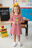 Western Back to school striped w/ crayons patch girls boutique dress DLH2421 (A8S1)