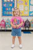 Western animal ABC pink top & denim shorts girls boutique set XCH01012/XCH09002 A7S8