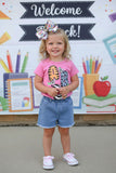 Western animal ABC pink top & denim shorts girls boutique set XCH01012/XCH09002 A7S8
