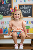 Back to school pensils patch top & ruffle striped shorts girls boutique sets DLH2845 (A8S1)