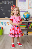 Back to school pink short sleeve top & apples skirt girls boutique set DLH2850 (A4S2)