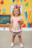 Back to school pensils patch top & ruffle striped shorts girls boutique sets DLH2845 (A8S1)