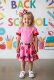 Back to school pink short sleeve top & apples skirt girls boutique set DLH2850 (A4S2)