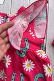 Western horse shoes & daisy flutter sleeve top & lace trim shorts girls boutique set XCH04070 A8S7