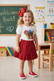 Western cow print white top & red skirt girls boutique sets DLH2533 (A8S2)