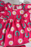 Western horse shoes & daisy flutter sleeve top & lace trim shorts girls boutique set XCH04070 A8S7
