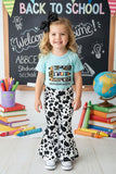 Back to school aqua pencils top & cow bell bottom girls boutique sets DLH2508 (A8S1)